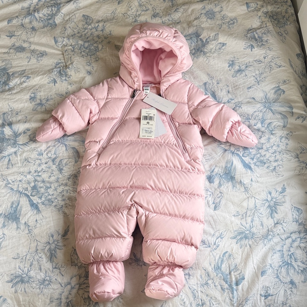 Ralph Lauren Baby Quilted Puffer Snowsuit in Light Pink